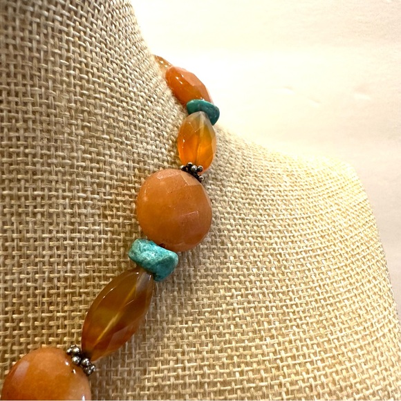 Gorgeous Genuine Carnelian / Agate Gemstone and turquoise chips, silver tone - Picture 6 of 12